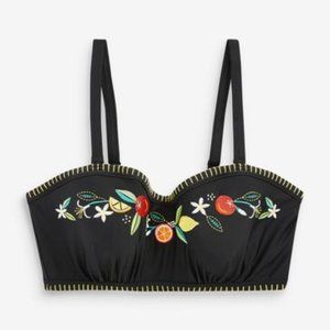 Figleaves Black Seville Underwired Embroidered Bandeau Strapless Bikini Top 34I